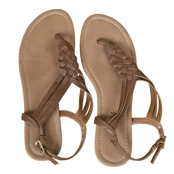American Eagle Paprika Woven Flat Sling Thong Sandals Tan Size 7 - Picture 4 of 8